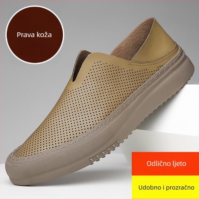 Muški loaferi od prave kože, perforirani, prozračni, slip-on, gumena potplata