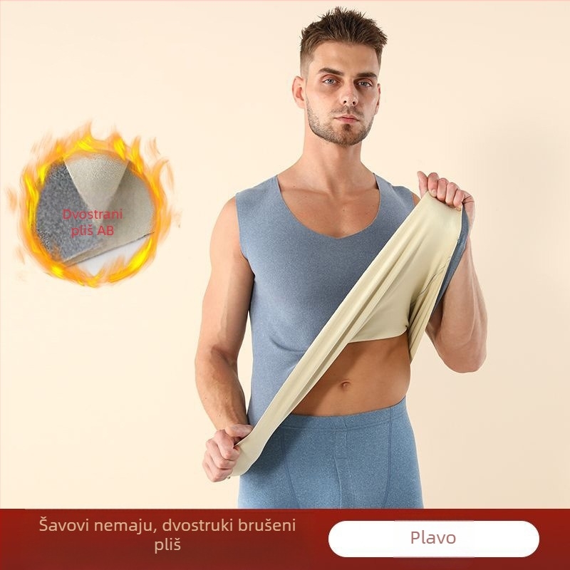 Unisex bezrukasti bazni sloj prsluk s V-izrezom, 100% poliester, topao, jednostruki