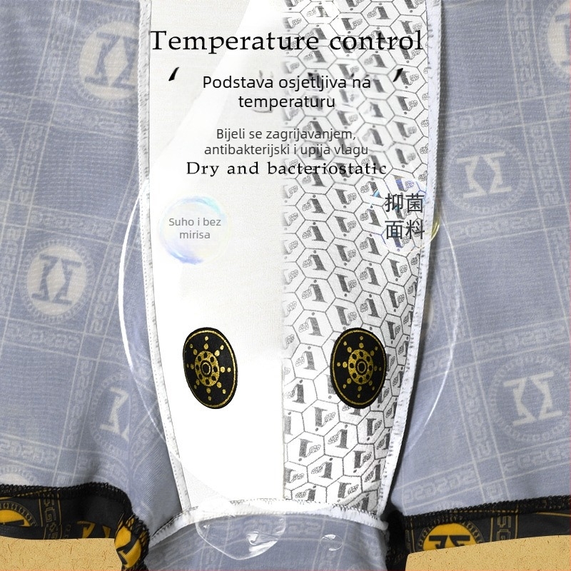 Muške bokserice, prozračne, brzo se suše, antibakterijske, geometrijski uzorak, poliester 90–95%, srednji pojas, 3 komada