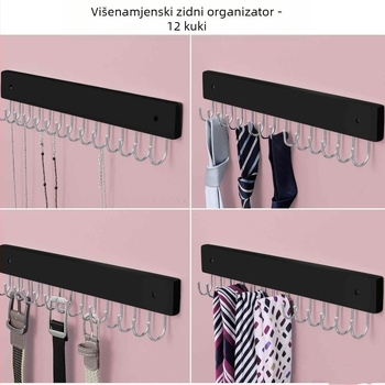 Zidni vješak s 14 kukama, drveni, moderni minimalistički stil, nosivost 3–5 kg