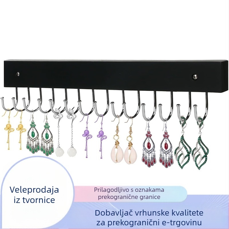 Zidni vješak s 14 kukama, drveni, moderni minimalistički stil, nosivost 3–5 kg