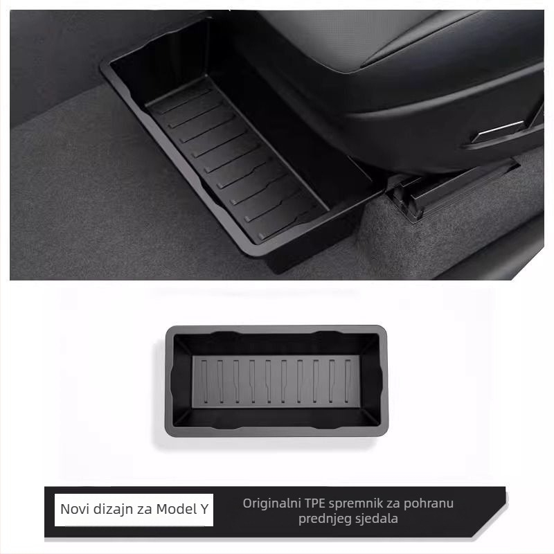 Kutija za pohranu ispod sjedala s izvlačnim dizajnom za osvježeni Tesla Model Y – interijer dodatak, plastika, prilagodljiv, moguć ispis logotipa, SKU 30ZH8394492307