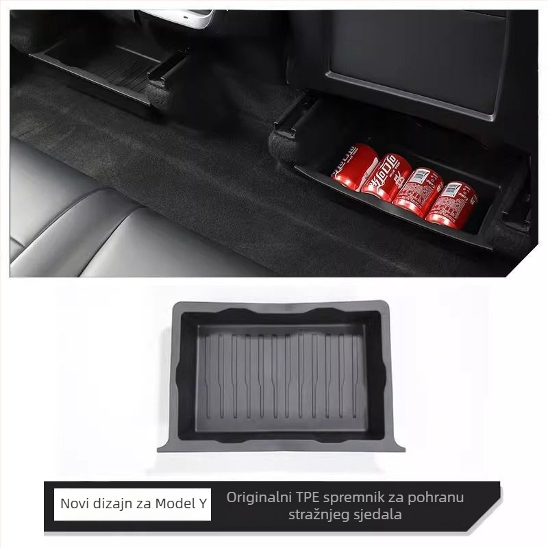 Kutija za pohranu ispod sjedala s izvlačnim dizajnom za osvježeni Tesla Model Y – interijer dodatak, plastika, prilagodljiv, moguć ispis logotipa, SKU 30ZH8394492307