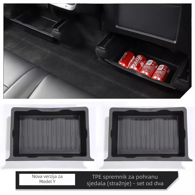 Kutija za pohranu ispod sjedala s izvlačnim dizajnom za osvježeni Tesla Model Y – interijer dodatak, plastika, prilagodljiv, moguć ispis logotipa, SKU 30ZH8394492307