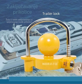 U-oblik blokade za prikolice i kampere — NBRATO, aluminij/željezo, 830 g, cilindar s ploskim otvorom, lakirana površina, mogućnost prilagodbe proizvodnje