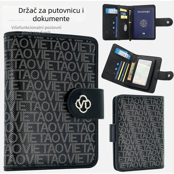 PU kožni držač za putovnicu i kartice sa kopčom, s višestrukim pretincima za kartice, unisex, uzorak slova
