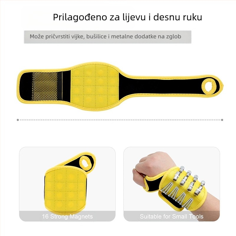 Magnetska narukvica s Velcro trakom – alat za podizanje vijaka, čavala i bušilica – snažan magnet, najlonska konstrukcija, mješavina najlona i poliestera, industrijska uporaba, Neutral brend