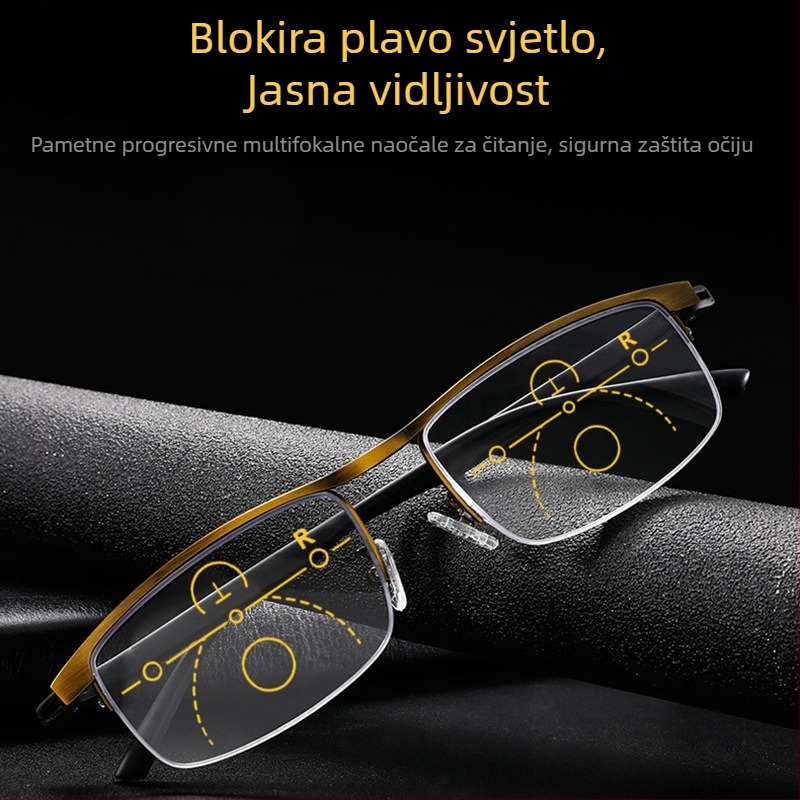 Naočale za čitanje s lećama od smole, metalni polu-okvir, kvadratni dizajn