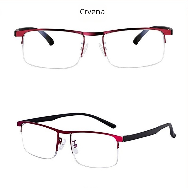 Naočale za čitanje s lećama od smole, metalni polu-okvir, kvadratni dizajn