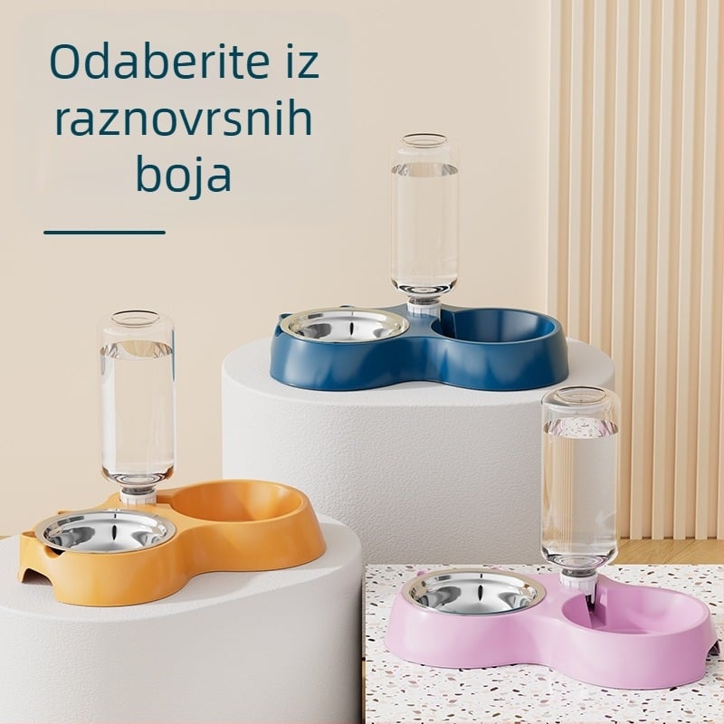 Automatska hranilica za mačke i zdjela za vodu od nehrđajućeg čelika, model 00089613, brenda Qiang Hong