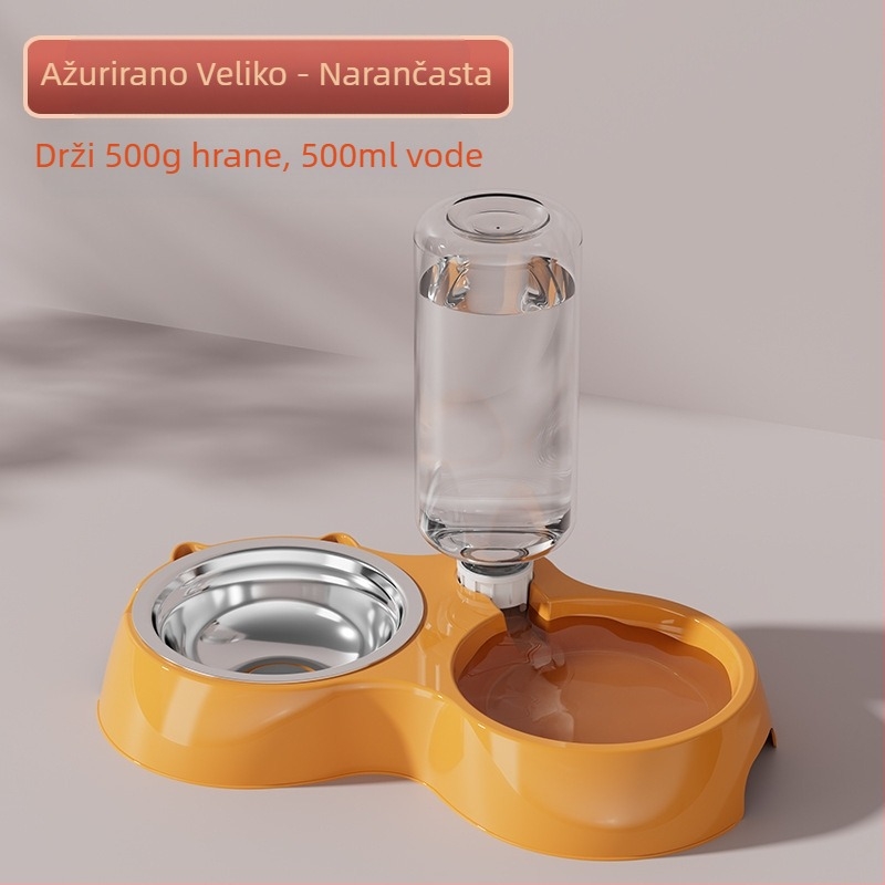 Automatska hranilica za mačke i zdjela za vodu od nehrđajućeg čelika, model 00089613, brenda Qiang Hong