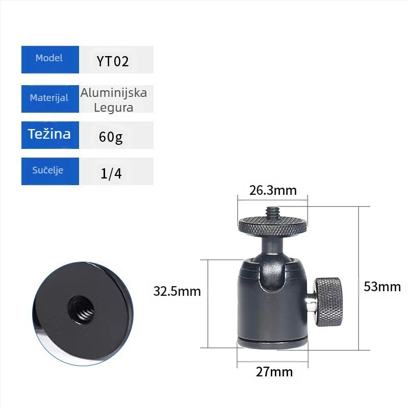 Produžni štap za stabilizator kamere | Aluminijska legura + silikon | 5-sekcijski dizajn | Univerzalna kompatibilnost | Model yc03 | Maksimalno opterećenje 2–5 kg