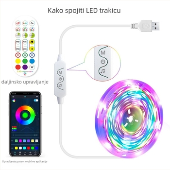 RGB LED traka 5V, 30 LED/m, 5050, daljinsko + aplikacija za upravljanje, regulacija jačine svjetla