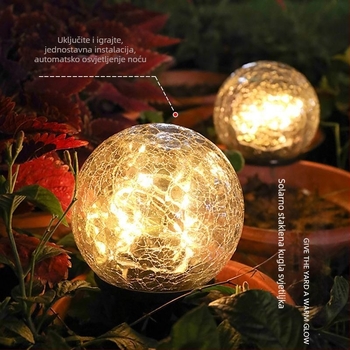 Solarna lampa s kuglom od crackle stakla za vanjsku dekoraciju vrta, oblik planeta, IP44, 1W, 6–12 sati