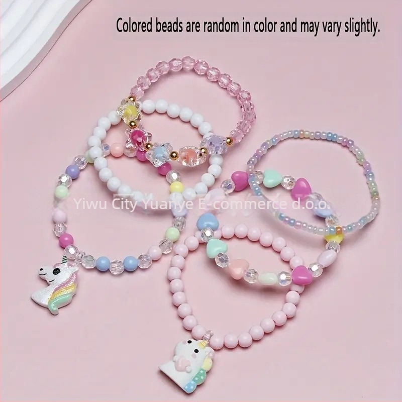 Akrilna ručno izrađena narukvica s jednorogom i perlicama za djecu