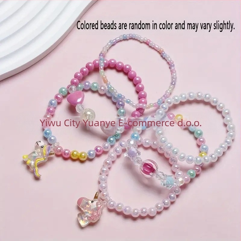 Akrilna ručno izrađena narukvica s jednorogom i perlicama za djecu