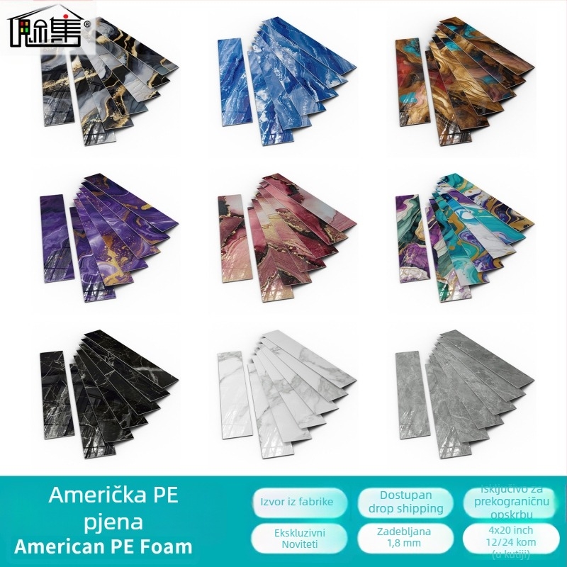 PET samoljepljivi zidni naljepnica za kuhinju i dnevnu sobu; vodootporna, otporna na masnoće i prljavštinu; uzorci: pruge ili jednobojne; set 5+ komada; moderan minimalistički 3D dizajn