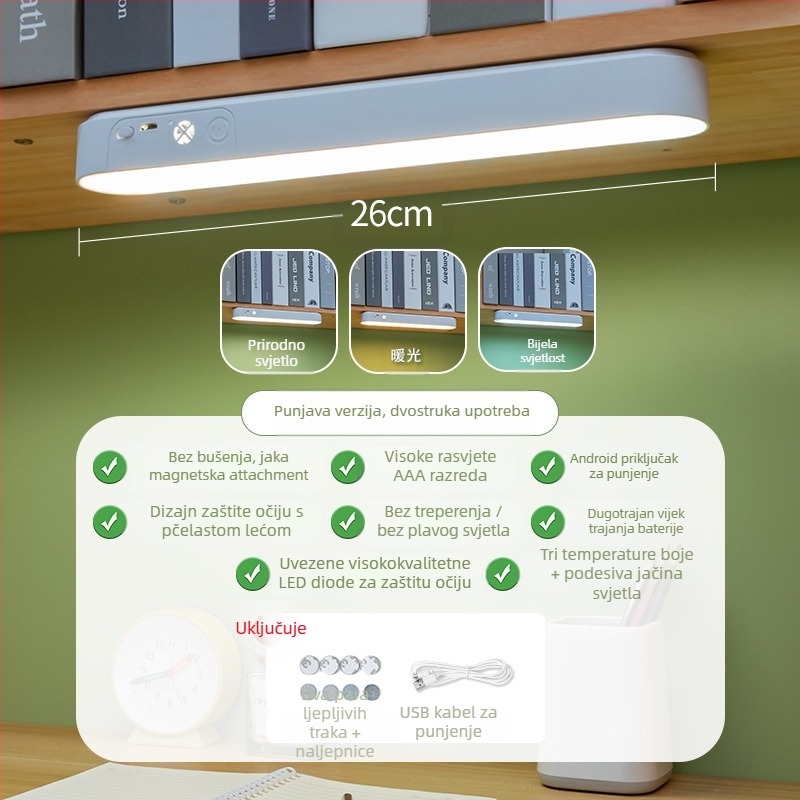 Studijska stolna lampa s zaštitom očiju, daljinsko upravljanje, tri boje temperature svjetla, ugrađena baterija, lampica za učenje