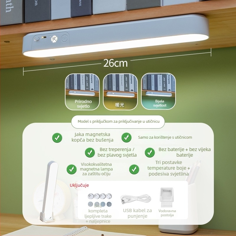 Studijska stolna lampa s zaštitom očiju, daljinsko upravljanje, tri boje temperature svjetla, ugrađena baterija, lampica za učenje