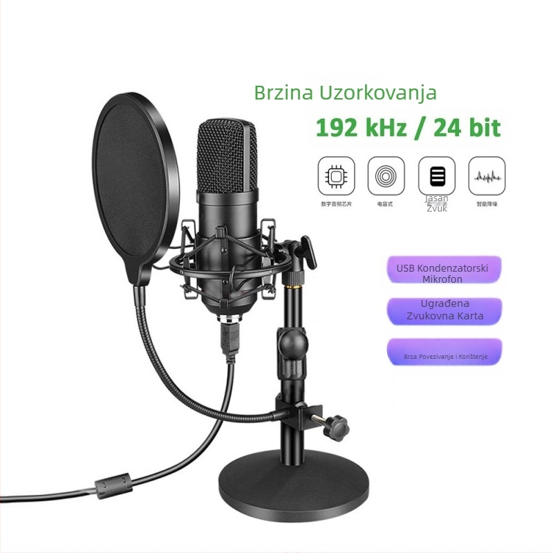 BM-800USB USB mikrofon za računalo za snimanje s kardioidnim uzorkovanjem, 20Hz-20kHz, SNR ≥70dB, aluminijsko kućište