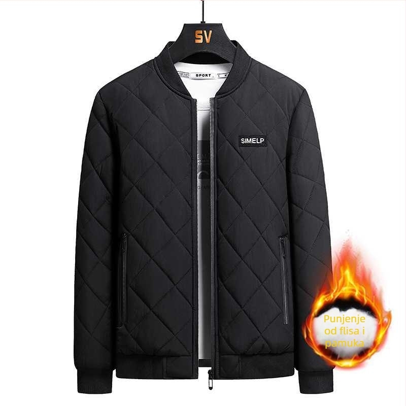 Muška jakna sa stojećim ovratnikom, uskog kroja, podstavljena fleeceom, zimska, zatvaranje jednim gumbom