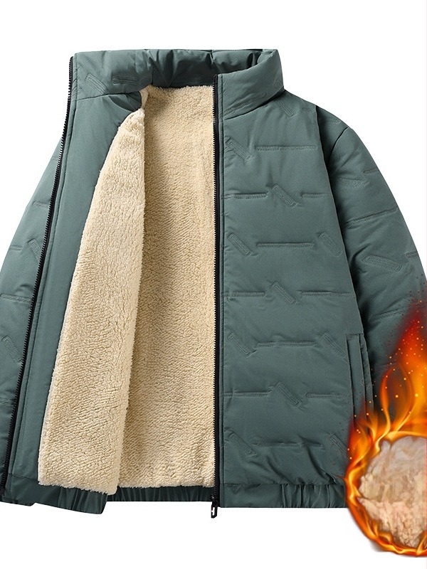 Muški pamučni kaput s flis podstavom, stojeći ovratnik, prednji zatvarač, labav kroj, zimski kaput