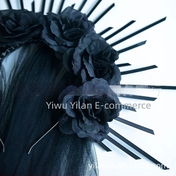 HOWAWAY Gotička crna ruža kruna za glavu — najlon, ručno izrađeno, književno retro stil, pokrivalo za glavu ženama