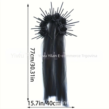 HOWAWAY Gotička crna ruža kruna za glavu — najlon, ručno izrađeno, književno retro stil, pokrivalo za glavu ženama