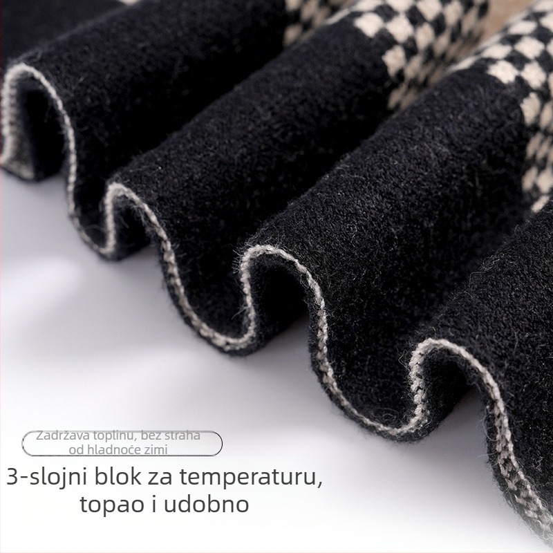 Muški kašmir šal s kariranim uzorkom, jednostavno pletenje, topao zimi