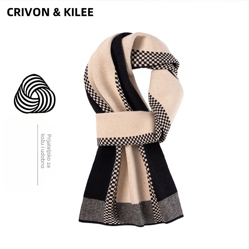 Muški kašmir šal s kariranim uzorkom, jednostavno pletenje, topao zimi