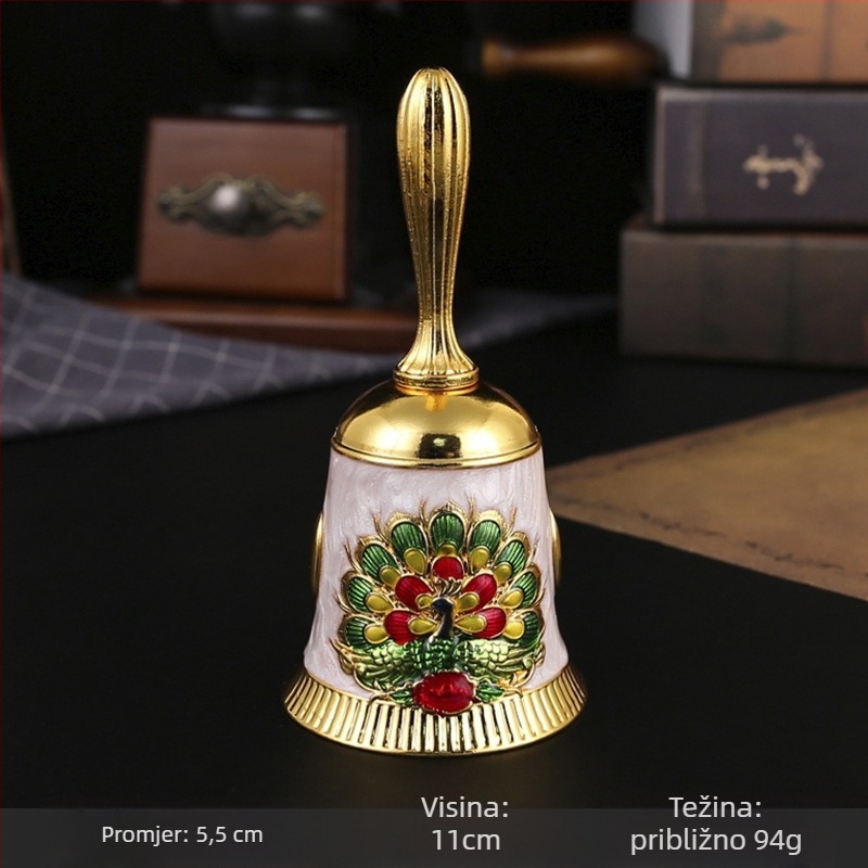 Ručni zvon od legure – vintage metalni zvon za učionicu, posluživanje hrane i rano obrazovanje; kartonsko pakiranje.
