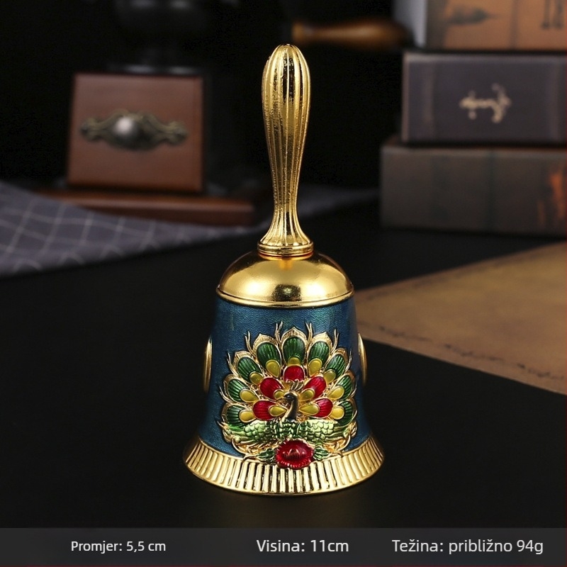 Ručni zvon od legure – vintage metalni zvon za učionicu, posluživanje hrane i rano obrazovanje; kartonsko pakiranje.