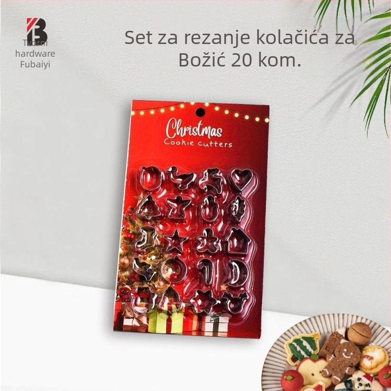 20-dijelni set kalupa za kekse s mini rezačima povrća, višenamjenski nepravilni oblici, nehrđajući čelik 430, božićni alat za pečenje