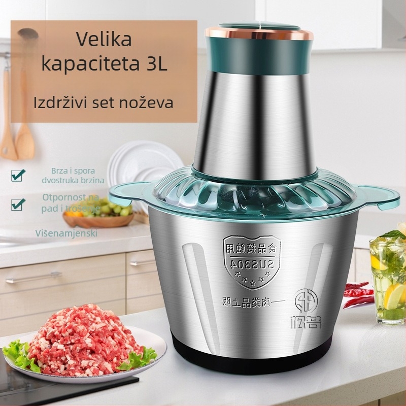 Kućna mlinica za meso i mikser | kapacitet 1–3 L; tijelo od nehrđajućeg čelika; 4 oštrice; maksimalna brzina 10 000 o/min; buka < 36 dB