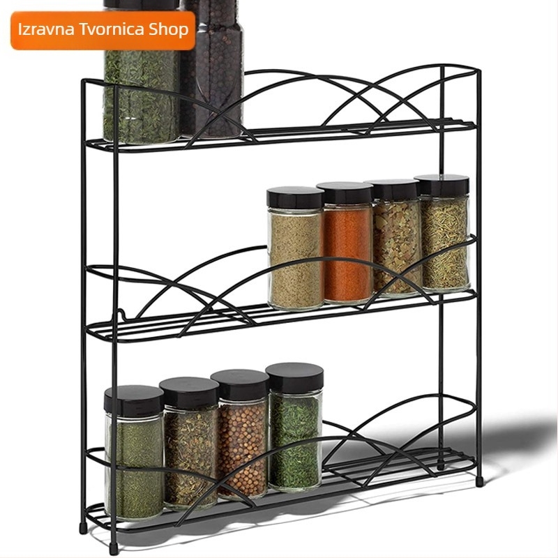 Kuhinjski stalak za začine, višeslojni, na ploču, pomični, od željezne žice