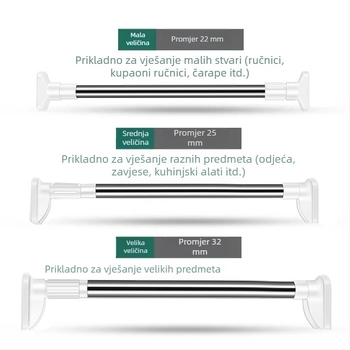 Držač za odjeću od 201 nehrđajućeg čelika, teleskopski, bez bušenja, za kupaonicu