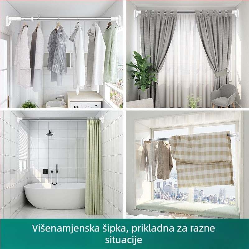 Držač za odjeću od 201 nehrđajućeg čelika, teleskopski, bez bušenja, za kupaonicu