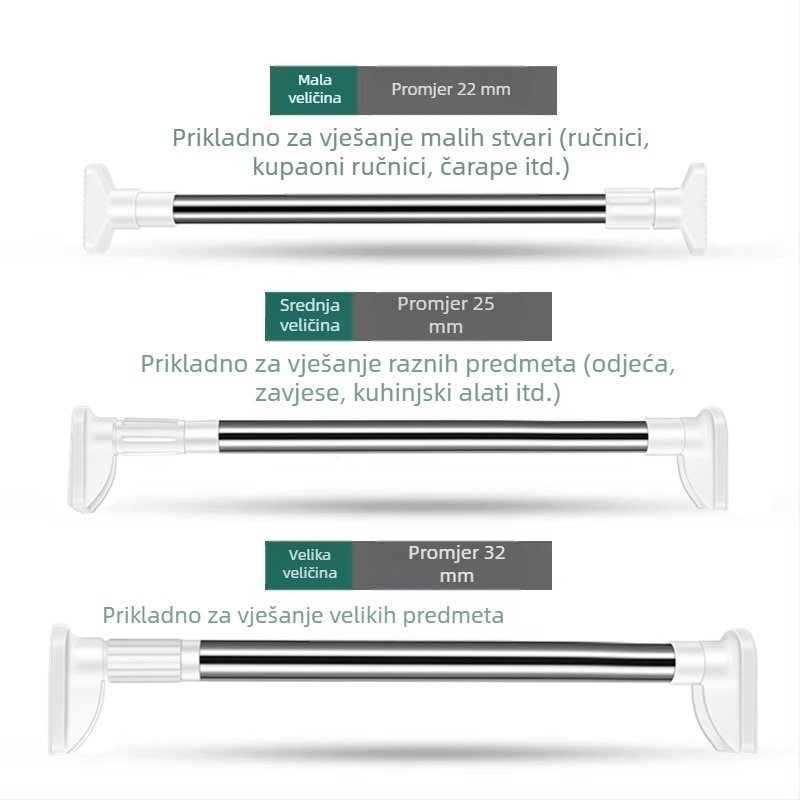 Držač za odjeću od 201 nehrđajućeg čelika, teleskopski, bez bušenja, za kupaonicu