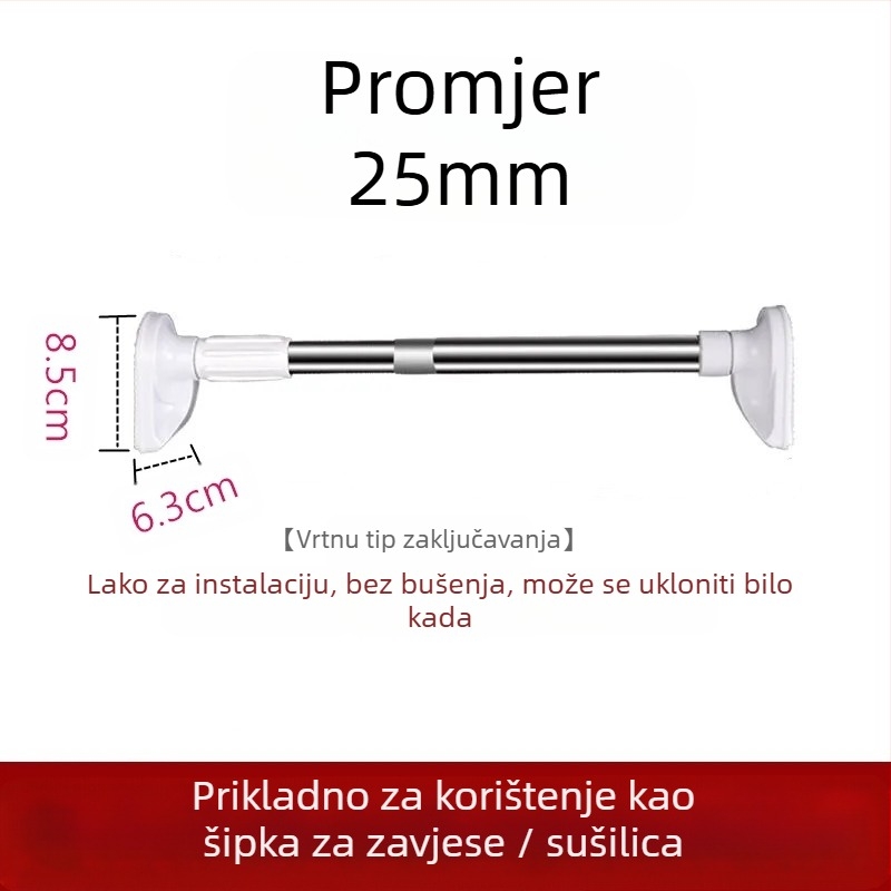 Držač za odjeću od 201 nehrđajućeg čelika, teleskopski, bez bušenja, za kupaonicu