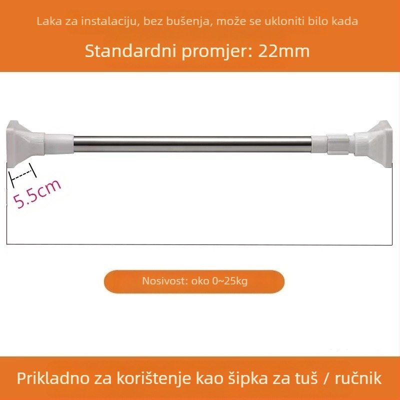 Držač za odjeću od 201 nehrđajućeg čelika, teleskopski, bez bušenja, za kupaonicu