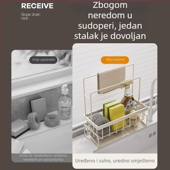 Kuhinjski držač za spužve i krpe, prijenosni, od karbonskog čelika, model L13-, podni stalak za pohranu.