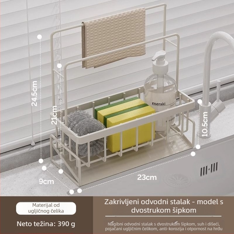 Kuhinjski držač za spužve i krpe, prijenosni, od karbonskog čelika, model L13-, podni stalak za pohranu.