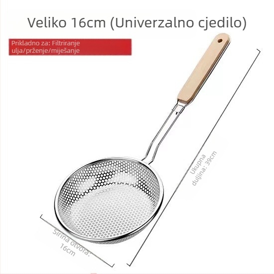 Nehrđajući čelični mrežica za ulje s drvenom ručkom – protuklizna, otporna na opekline, cjedilo za knedle i rezance