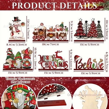 Drveni stolni ukras – snježni čovjek, božićno drvce, moderni minimalistički stil, materijal Boxwood, broj proizvoda 0077954, pogodno za dom i ured