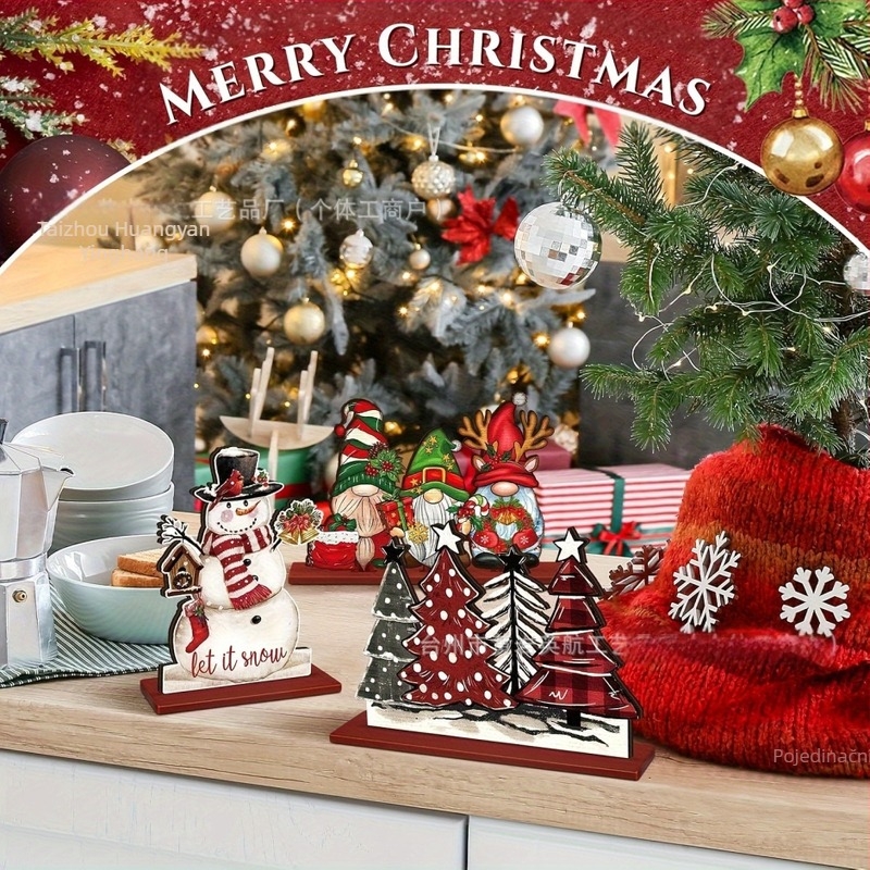 Drveni stolni ukras – snježni čovjek, božićno drvce, moderni minimalistički stil, materijal Boxwood, broj proizvoda 0077954, pogodno za dom i ured