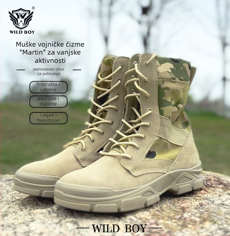 Outdoors obuća u vojnom stilu za odrasle, unisex, gornji dio od prvog sloja teleće kože s tekstilom, protupklizna taktička obuća, ulošak od popcorn pjene, pogodno za planinarenje, kampiranje i ekstremne izazove