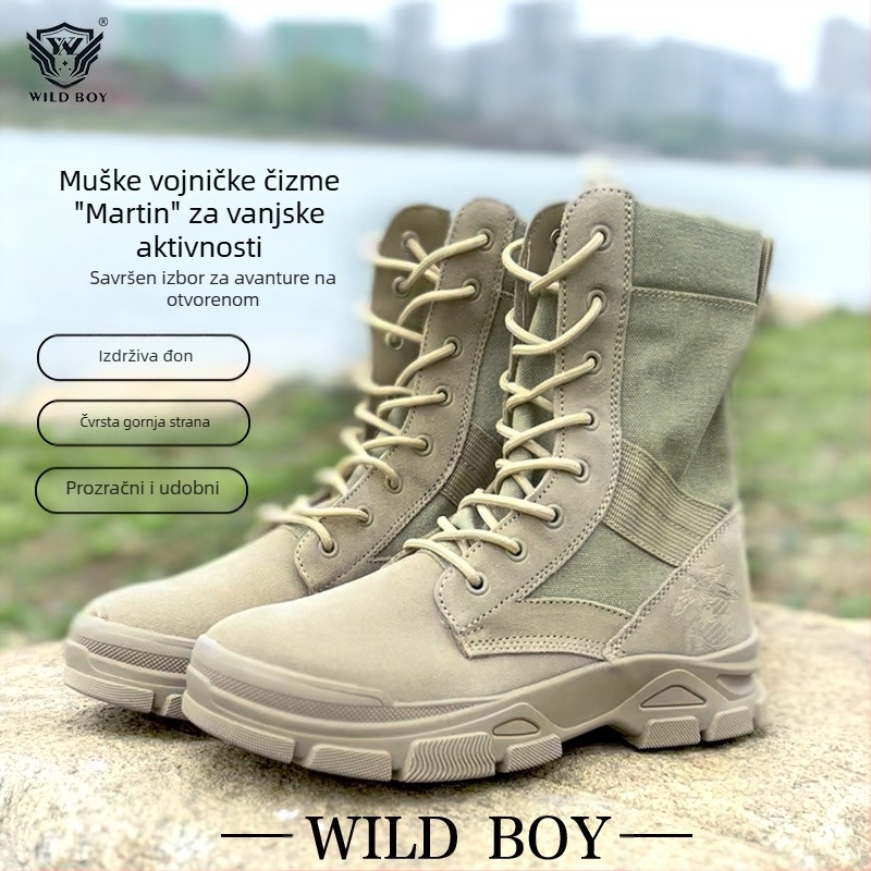 Outdoors obuća u vojnom stilu za odrasle, unisex, gornji dio od prvog sloja teleće kože s tekstilom, protupklizna taktička obuća, ulošak od popcorn pjene, pogodno za planinarenje, kampiranje i ekstremne izazove