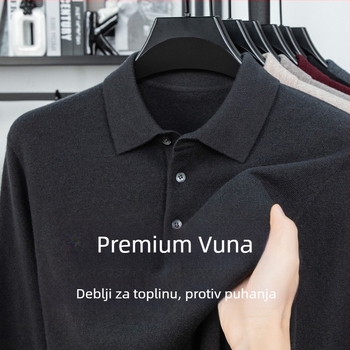 Muški pulover od 100% vune, Turn-down ovratnik, debeo i topao, uski kroj