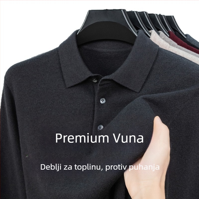 Muški pulover od 100% vune, Turn-down ovratnik, debeo i topao, uski kroj