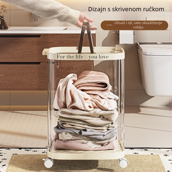 Sklopivi koš za pranje s kotačićima, plastični, mobilni organizator za kupaonicu